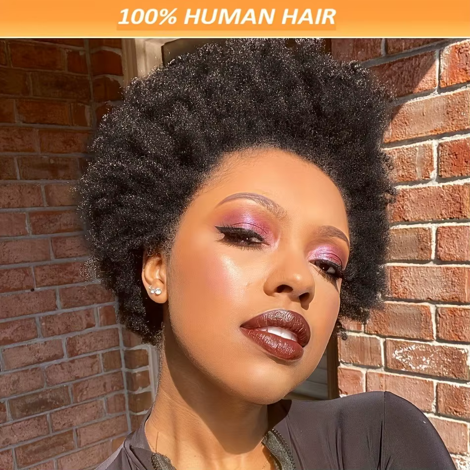 Perruque coupe lutin de densité 150%, cheveux humains vierges brésiliens, 13x4, Lace Front transparente, Afro, crépus et bouclés, Style Bob court