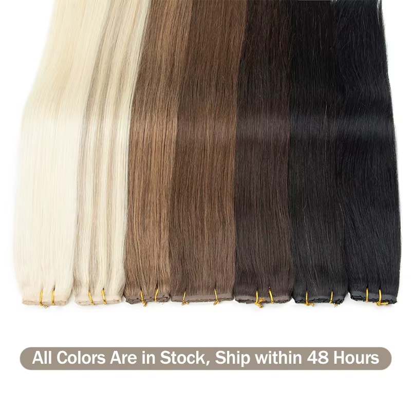 Extensions de trame papillon cheveux humains attachés à la main Invisible PU paquets trou plat Remy double onglets PU