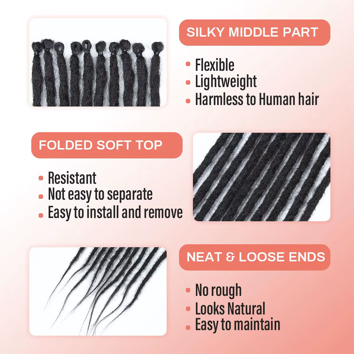 Extensions de dreadlocks synthétiques de 24 pouces