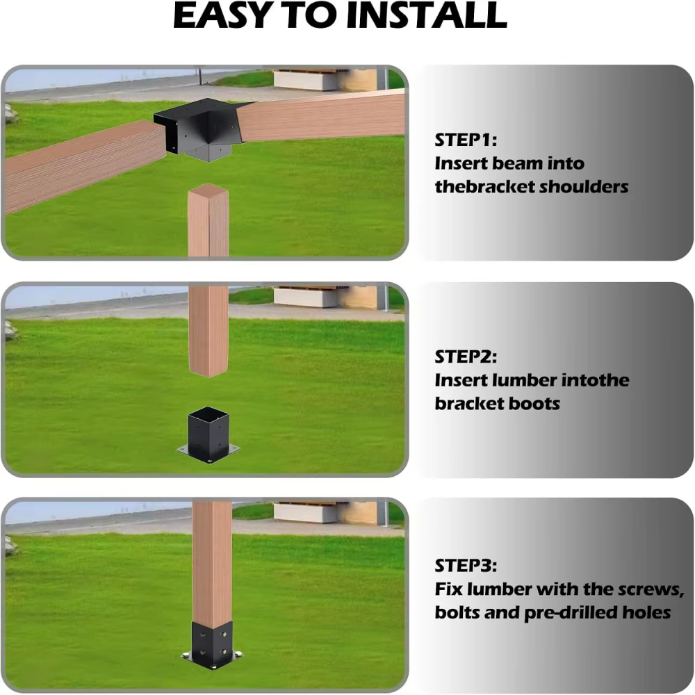 Heavy 15 ° Kit de supports pour pergola à toit incliné pour bois carré de 90*90 mm