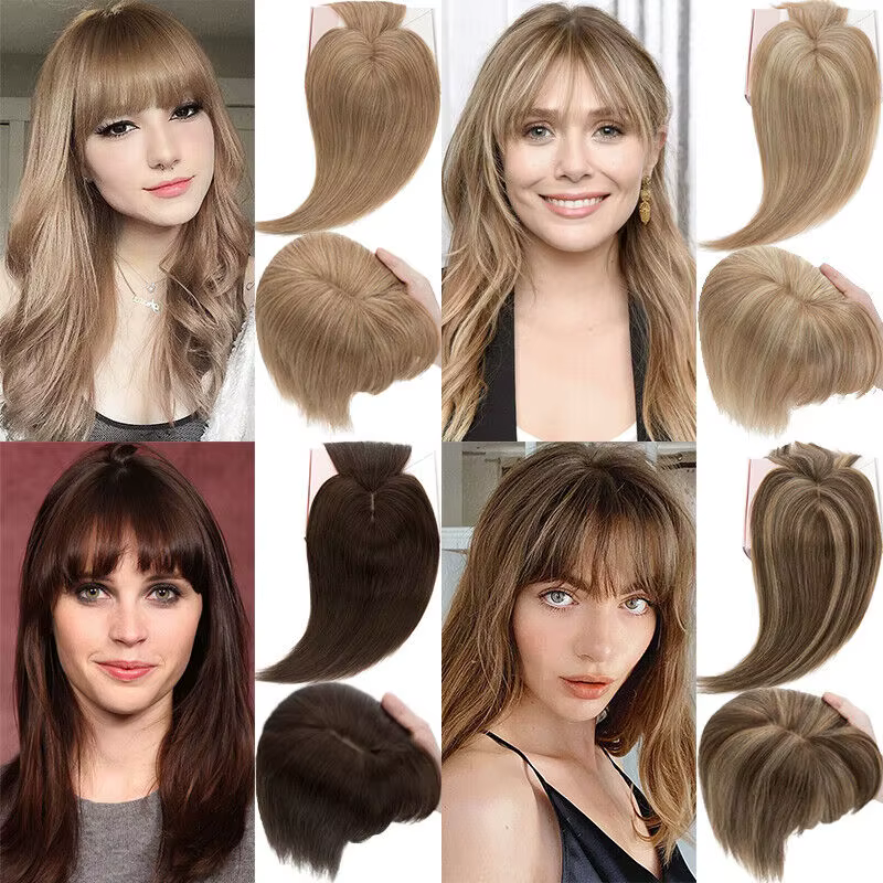 Postiche pour femme 100 % cheveux humains brésiliens – Topper droit de 35 cm avec mouvement naturel et durabilité.