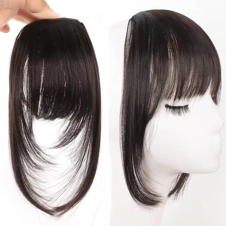 Extensions de cheveux synthétiques droites pour femmes avec frange superposée