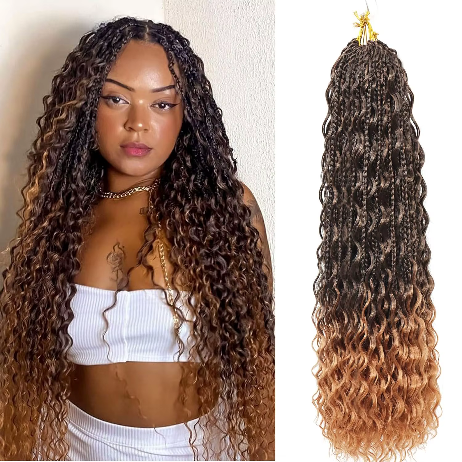 Boîte de déesse tresses cheveux au Crochet avec extrémités bouclées