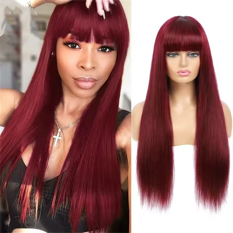 Perruque synthétique rouge bordeaux la plus vendue pour cheveux longs et raides