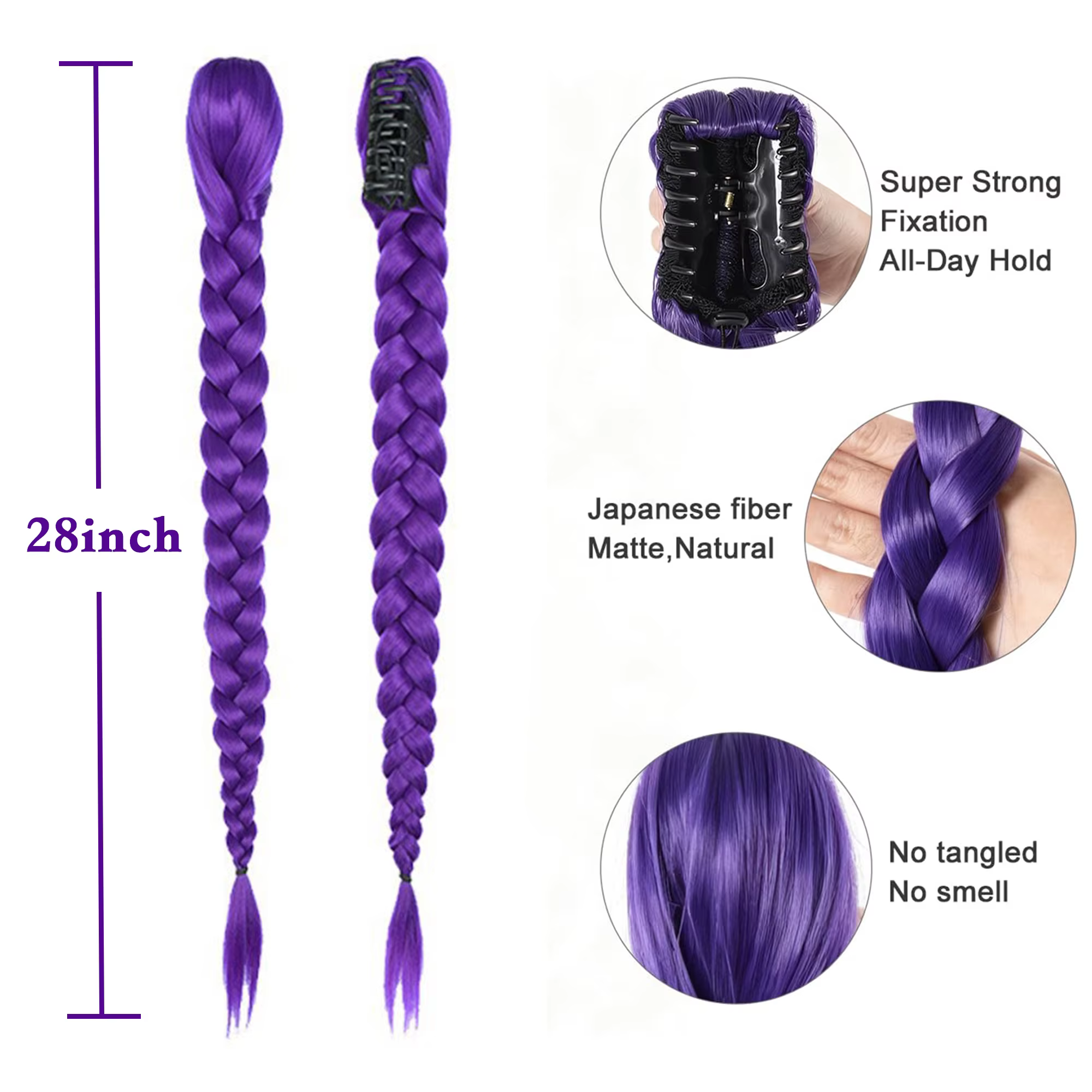 Extension de cheveux queue de cheval longue tressée Kpop Rumi violette à clipser