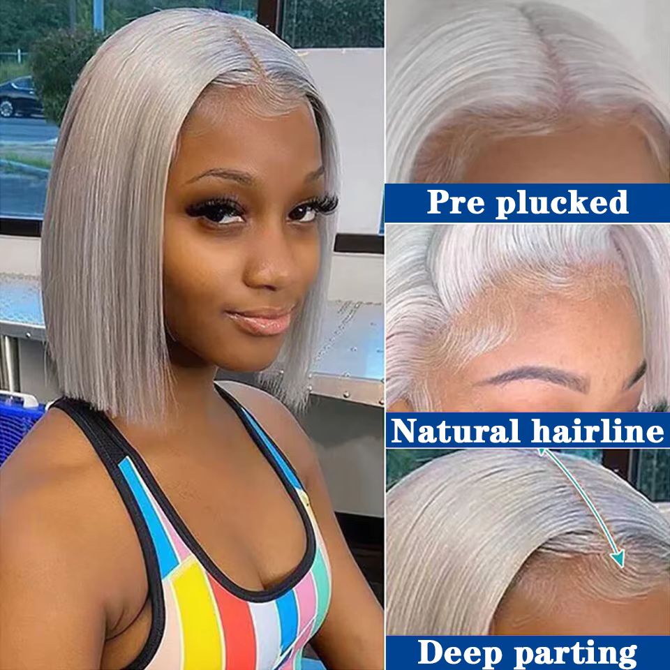 Perruque Bob Grise en Cheveux Humains