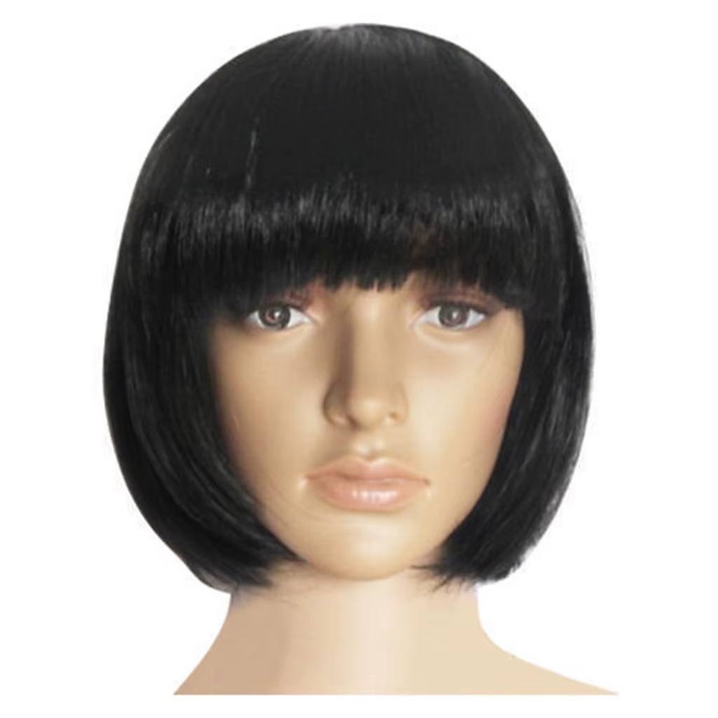 Perruques pour femmes courte ondulée Bob noir perruque avec frange