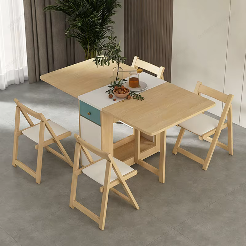 Table à manger pliable pour les petits foyers, ensemble combinable mobile, gain de place, table de 1,4 m avec 0, 2, 4 ou 6 chaises