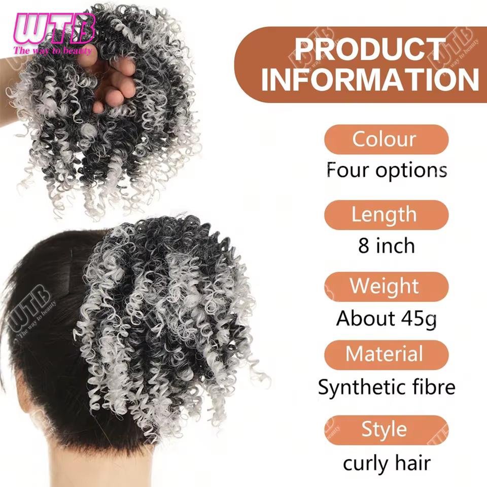 4 pouces synthétique Afro crépus bouclés Chignon Extension de cheveux pièces