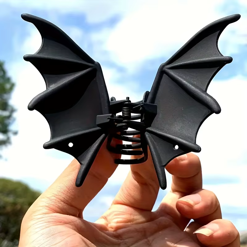 Pince à cheveux chauve-souris gothique Halloween noir mat