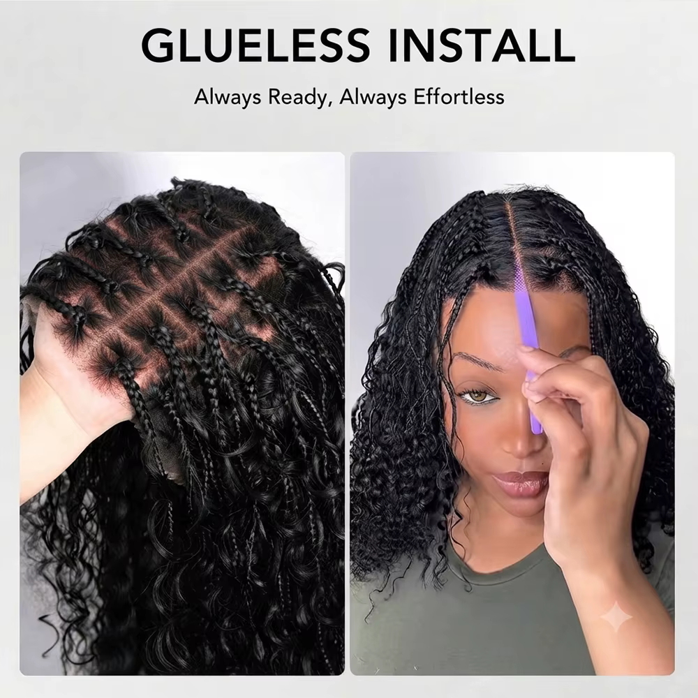 Perruques tressées sans colle en cheveux humains