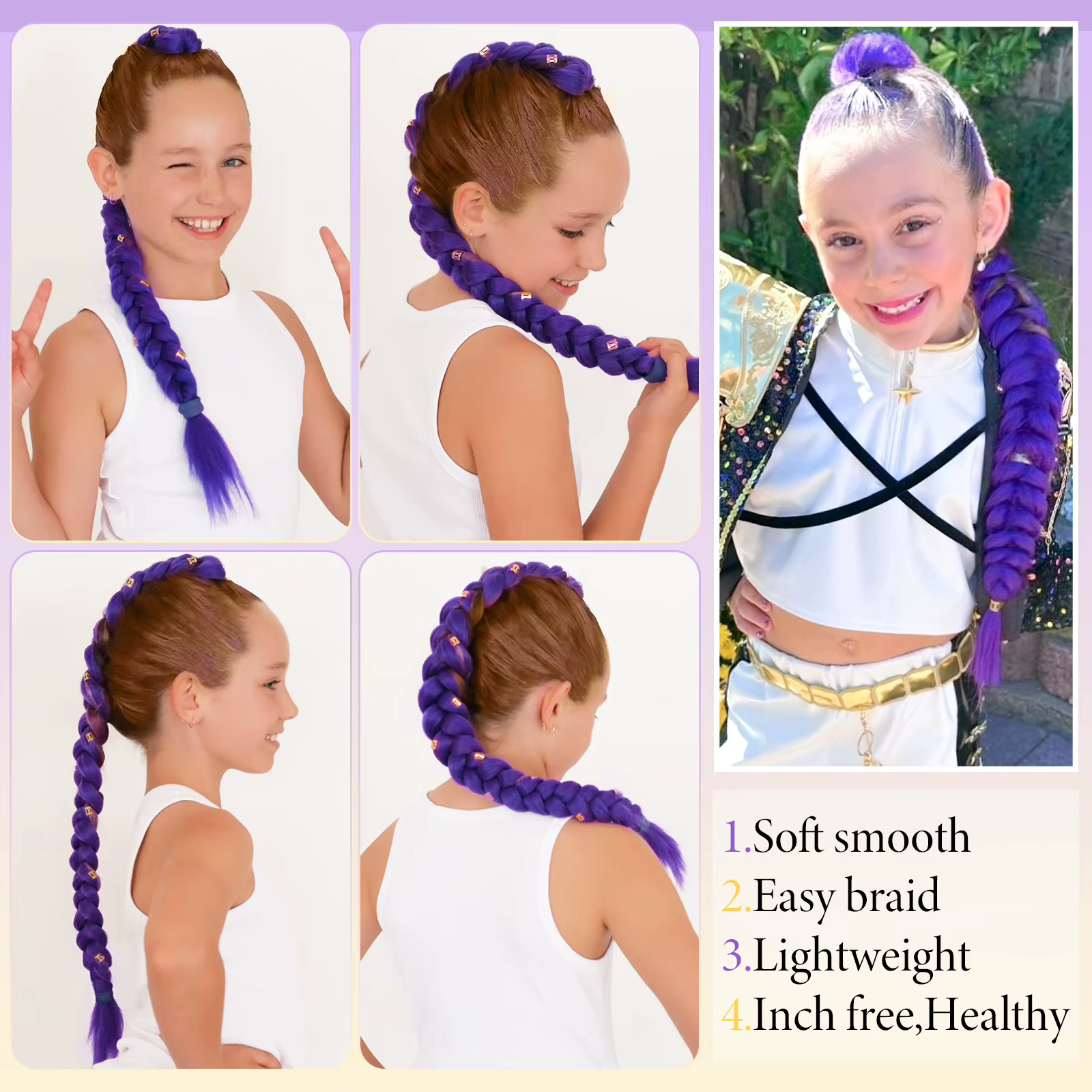 Extensions capillaires synthétiques tressées violettes