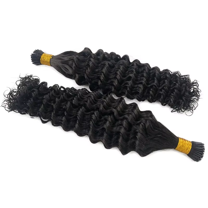 Kinky Curly I-Tip Extensions de Cheveux pour Femmes