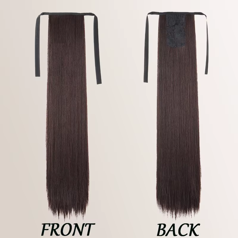 Extension de cheveux queue de cheval longue et droite avec attaches pour femmes, perruque synthétique résistante à la chaleur facile à clipser