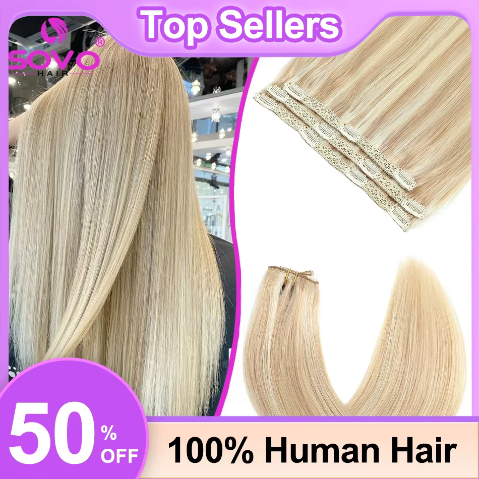 SOVO pince dans les Extensions de cheveux cheveux humains 3 pièces os droit pince Ins Extension de cheveux 60-90G vrais cheveux européens naturels 12-26"