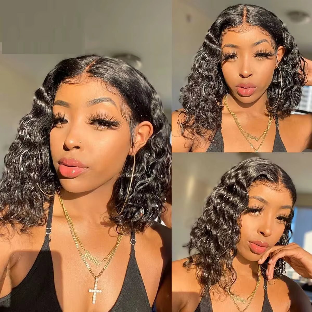 Perruque brésilienne Water Wave Bob avec dentelle frontale