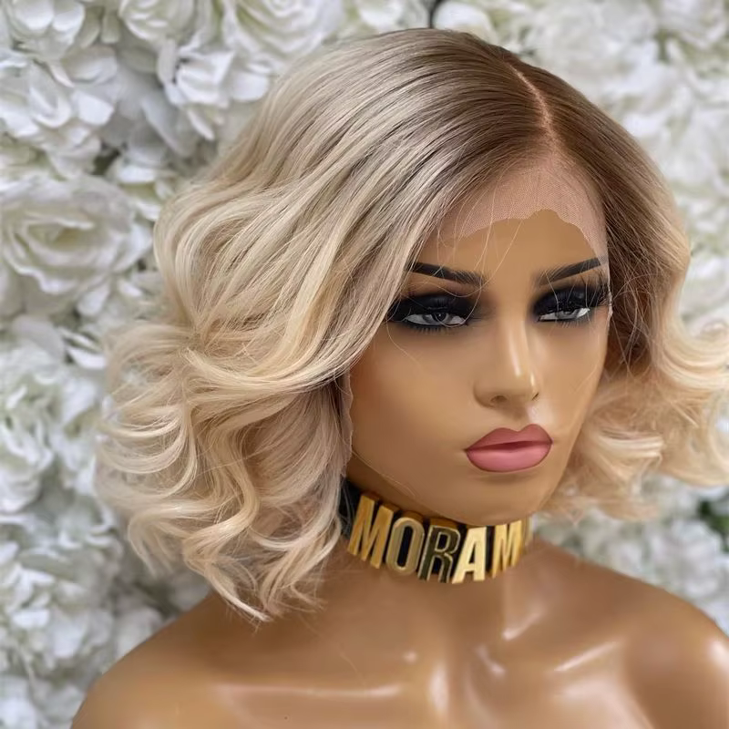 Perruque blonde Bob courte ondulée pour femme