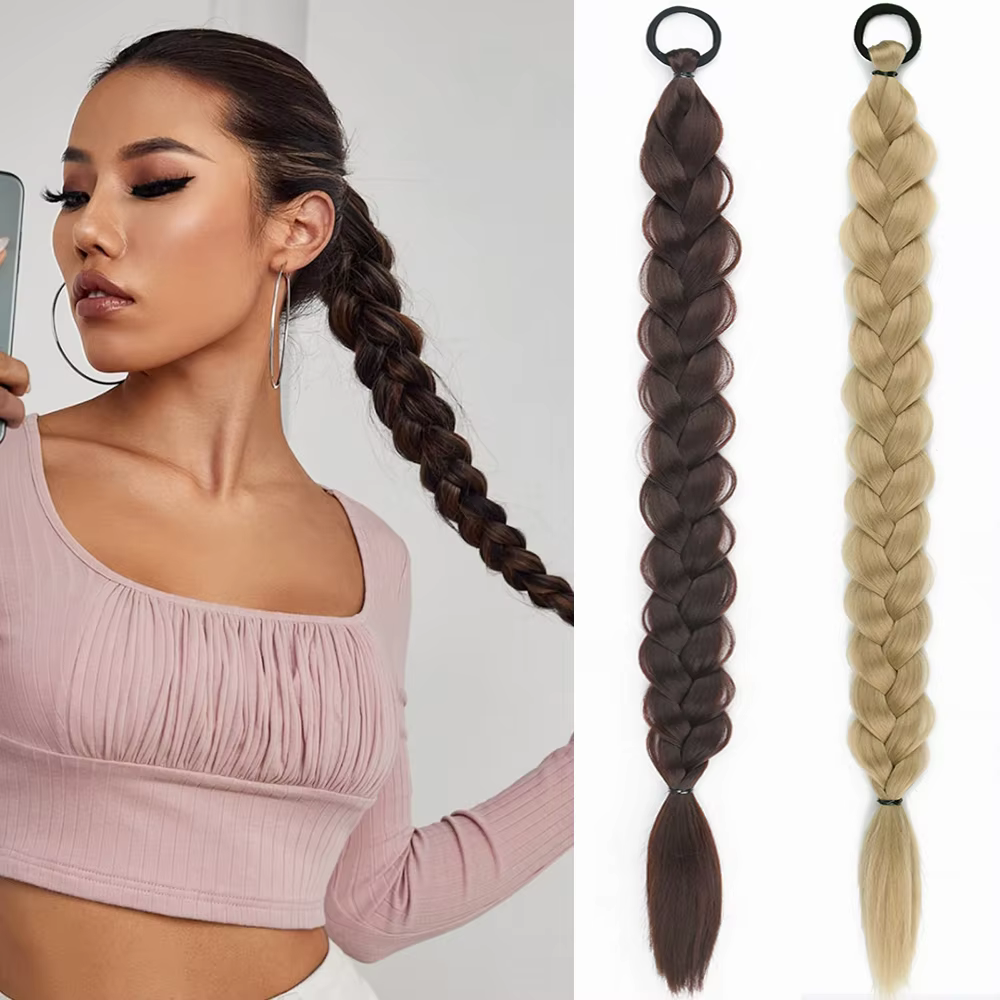 Extension de cheveux queue de cheval tressée avec élastique