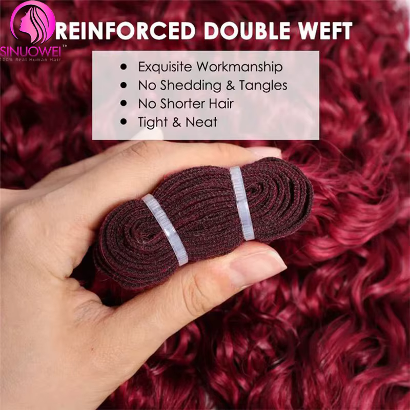 Extensions de cheveux humains bouclés birmans 99J Bourgogne