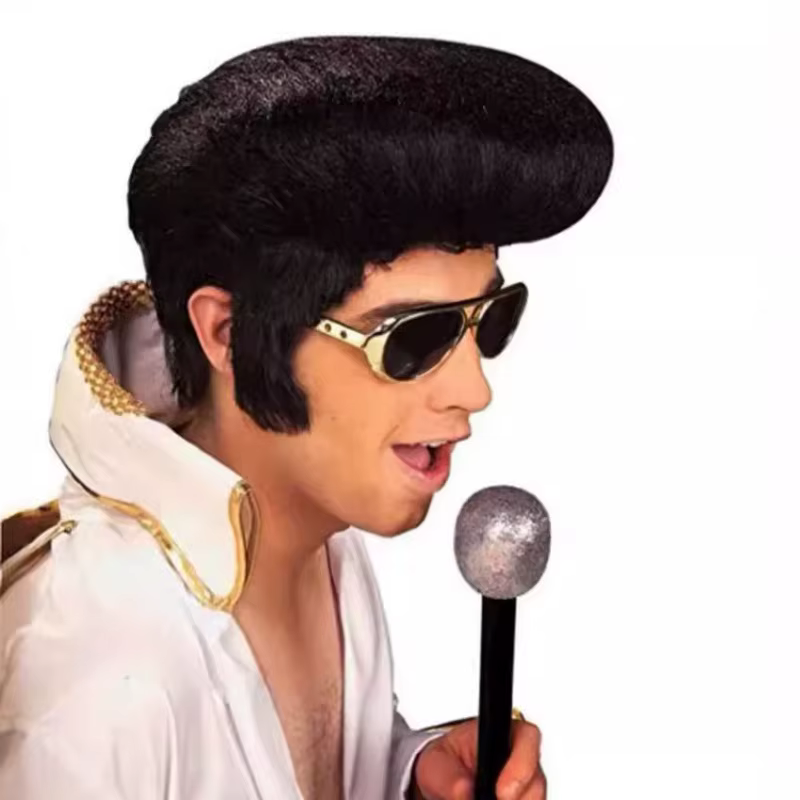 Rock and Roll Elvis Presley Cosplay perruque usage quotidien fibres fondues mascarade fête scène Performance noir cheveux courts