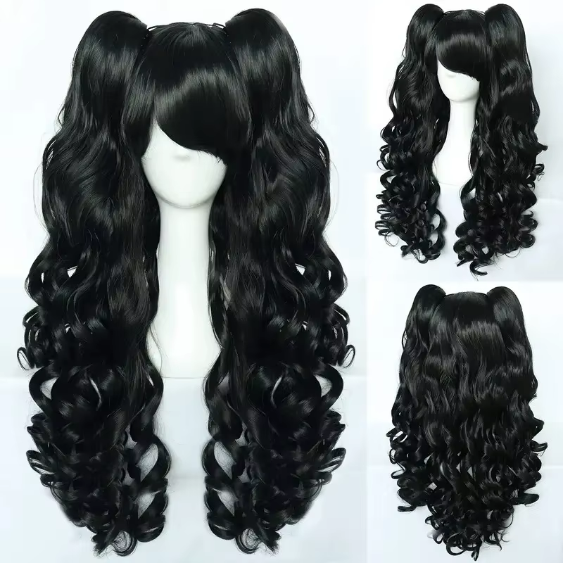 Cosplay Lolita grande vague cheveux bouclés noirs pour les fêtes de vacances