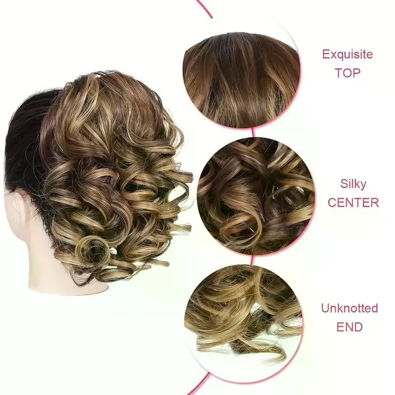 Extensions de queue de cheval synthétiques courtes et bouclées avec cordon de serrage, extensions de cheveux à clipser, chignon élégant pour usage quotidien, accessoires pour cheveux