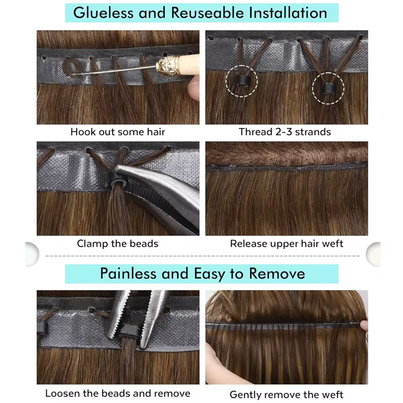 Extensions de cheveux humains en trame papillon 40 pièces
