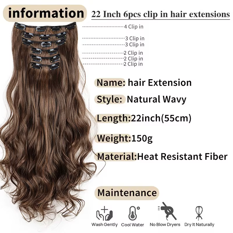Extensions de cheveux synthétiques bouclés longs de 22 pouces
