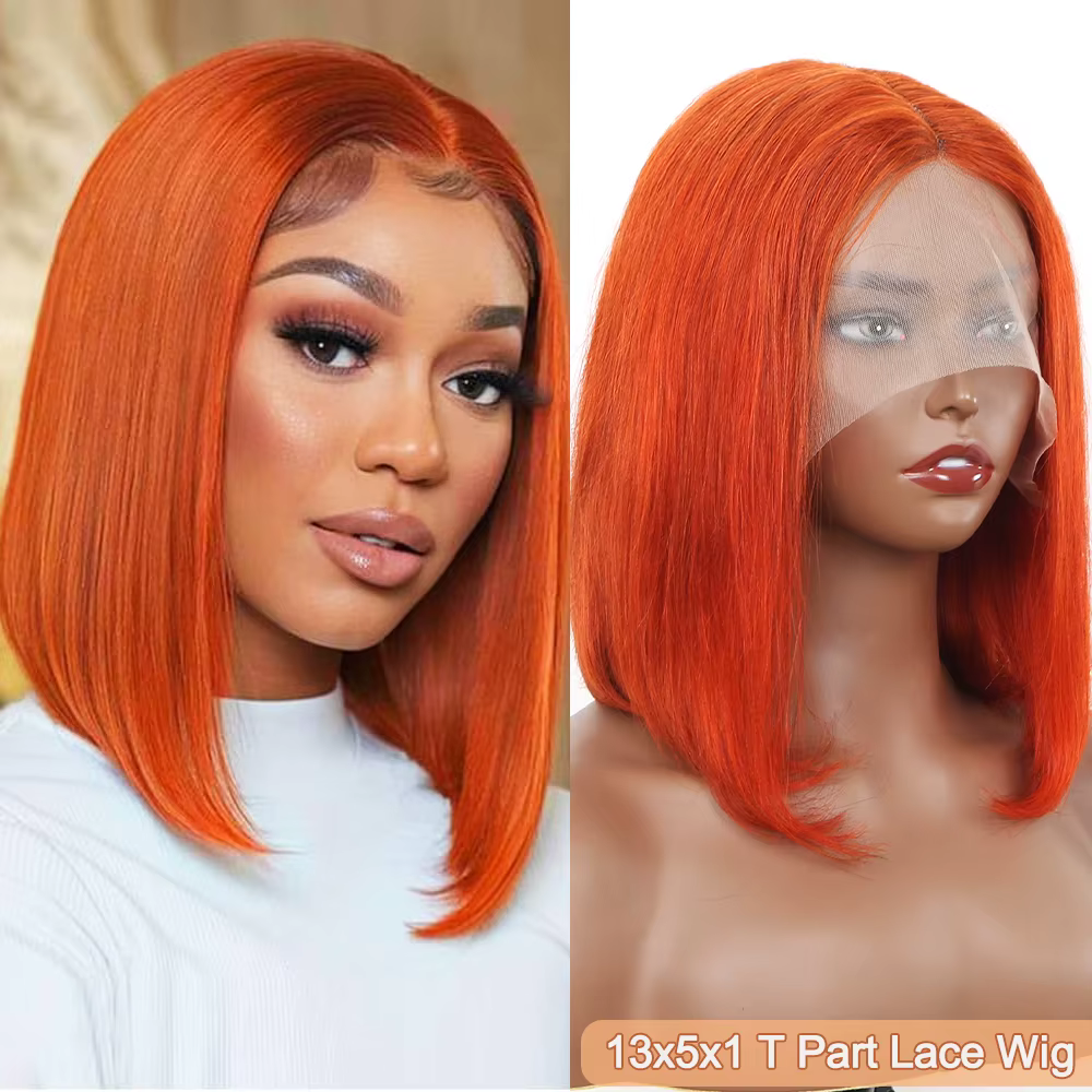 Perruque Bob en Cheveux Humains Gingembre