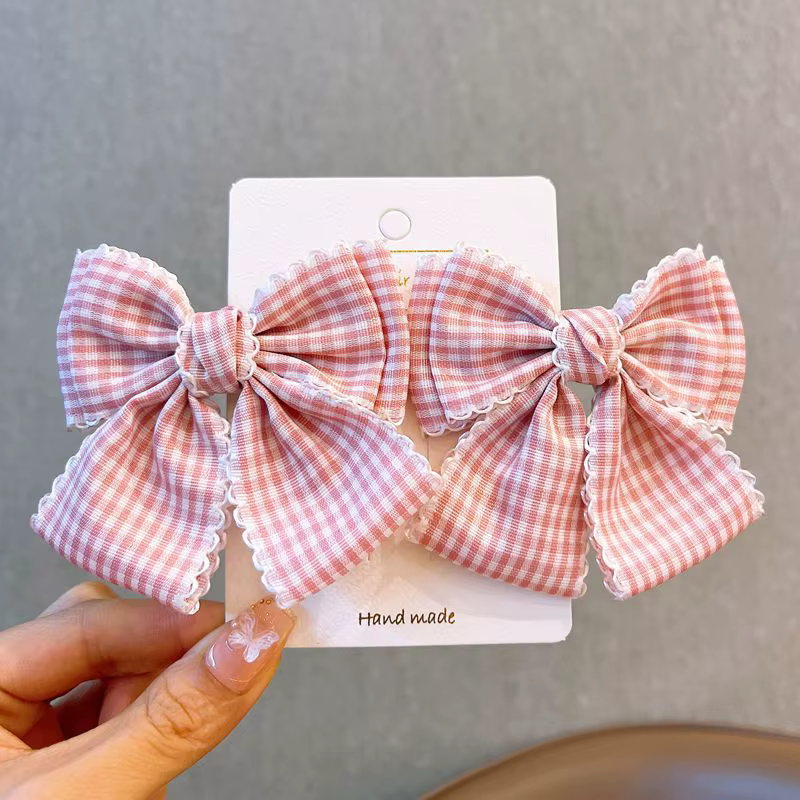 2 pièces pinces à cheveux pour femmes Pack nœud Plaid dentelle polyvalent à la mode mignon doux