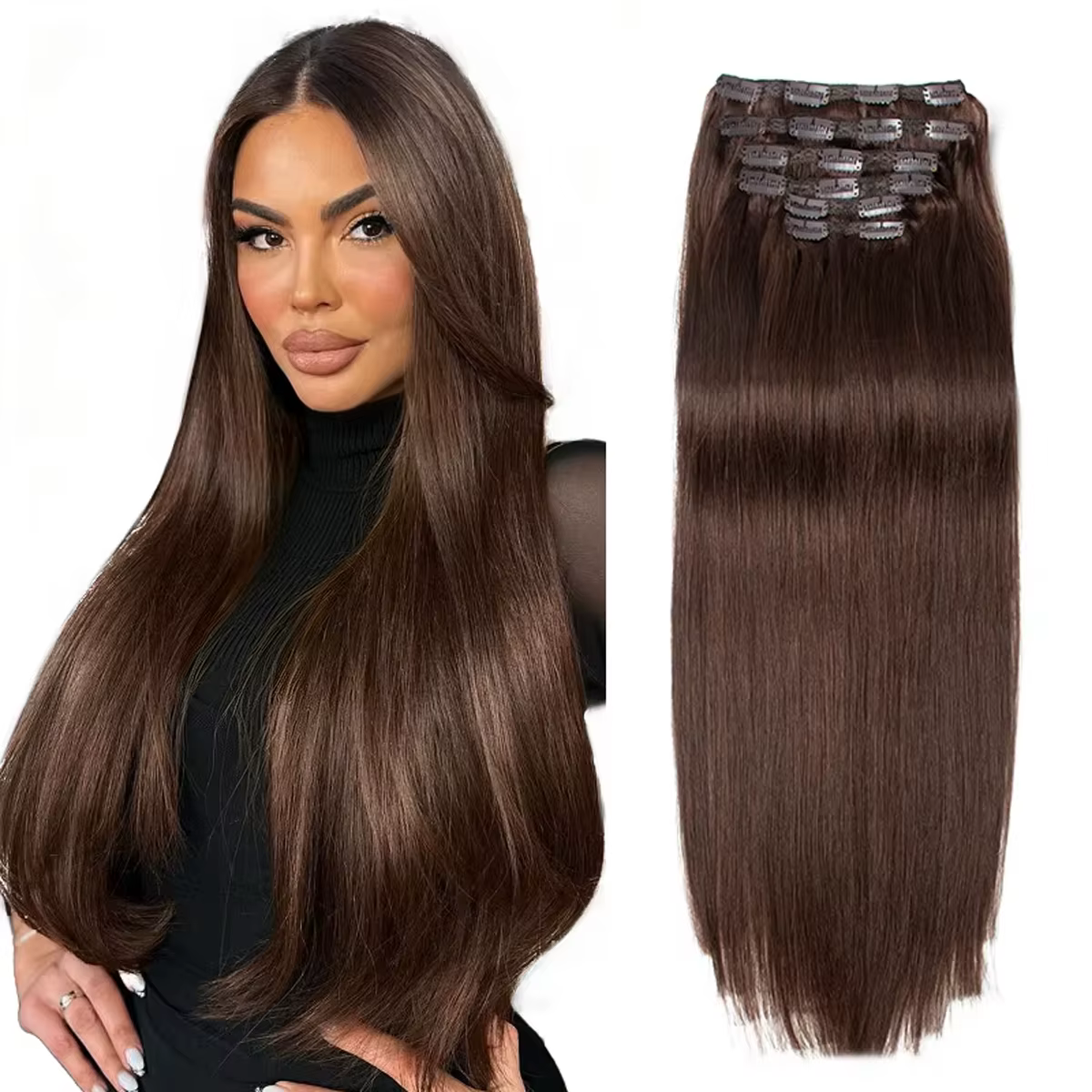 Extensions de Cheveux Humains à réinitialisation Brun Foncé