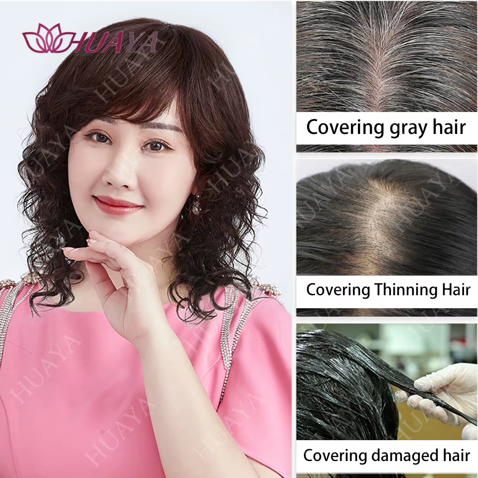 Extensions capillaires synthétiques bouclées avec frange pour femmes