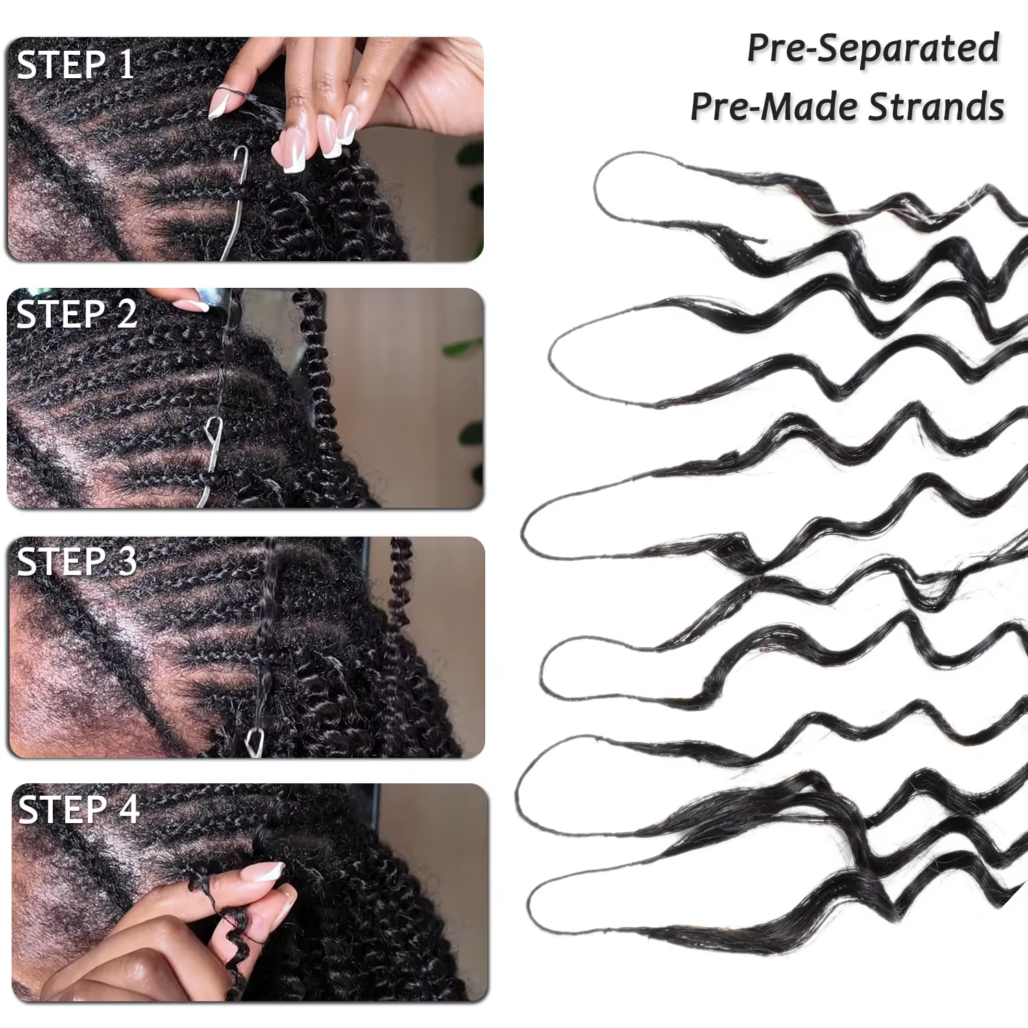 Extensions de cheveux humains bouclés afro pré-séparées au crochet
