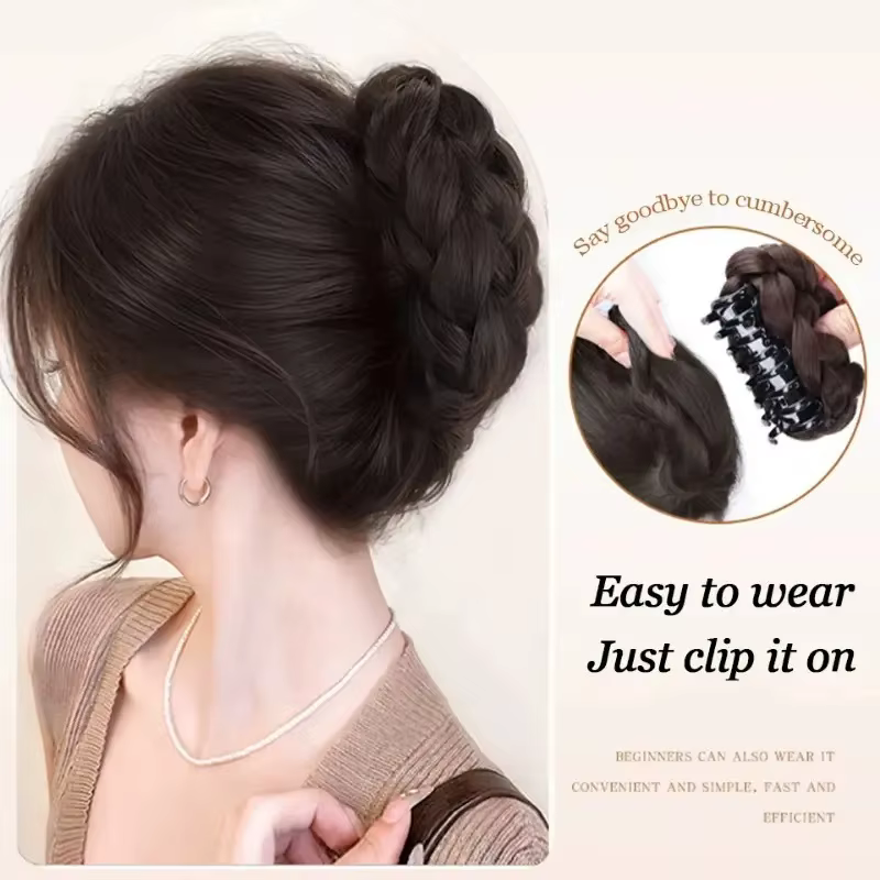 Postiche synthétique élégante pour chignon, pince à griffe ovale, accessoire pour chignon haut pour femmes, adapté à un usage quotidien, accessoires pour cheveux