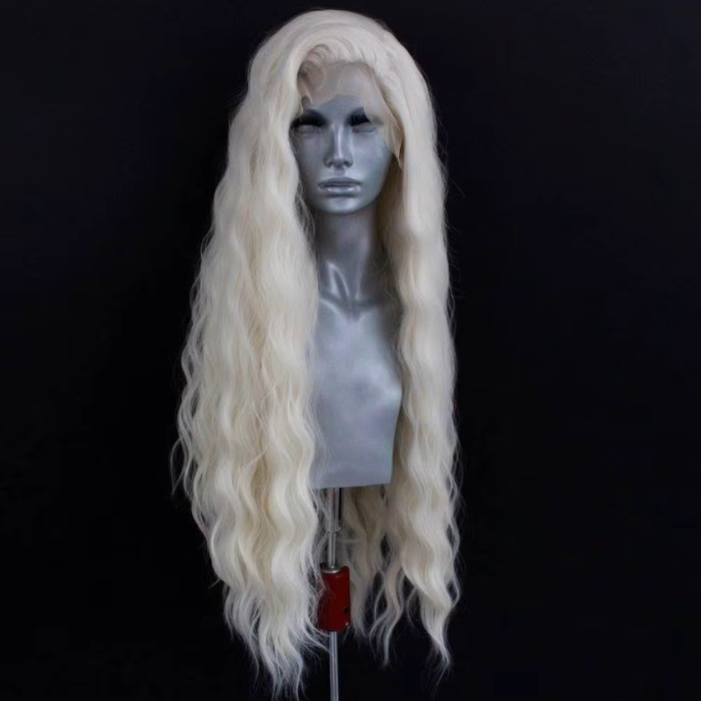Perruque Lace Front Wig synthétique ondulée Blonde platine