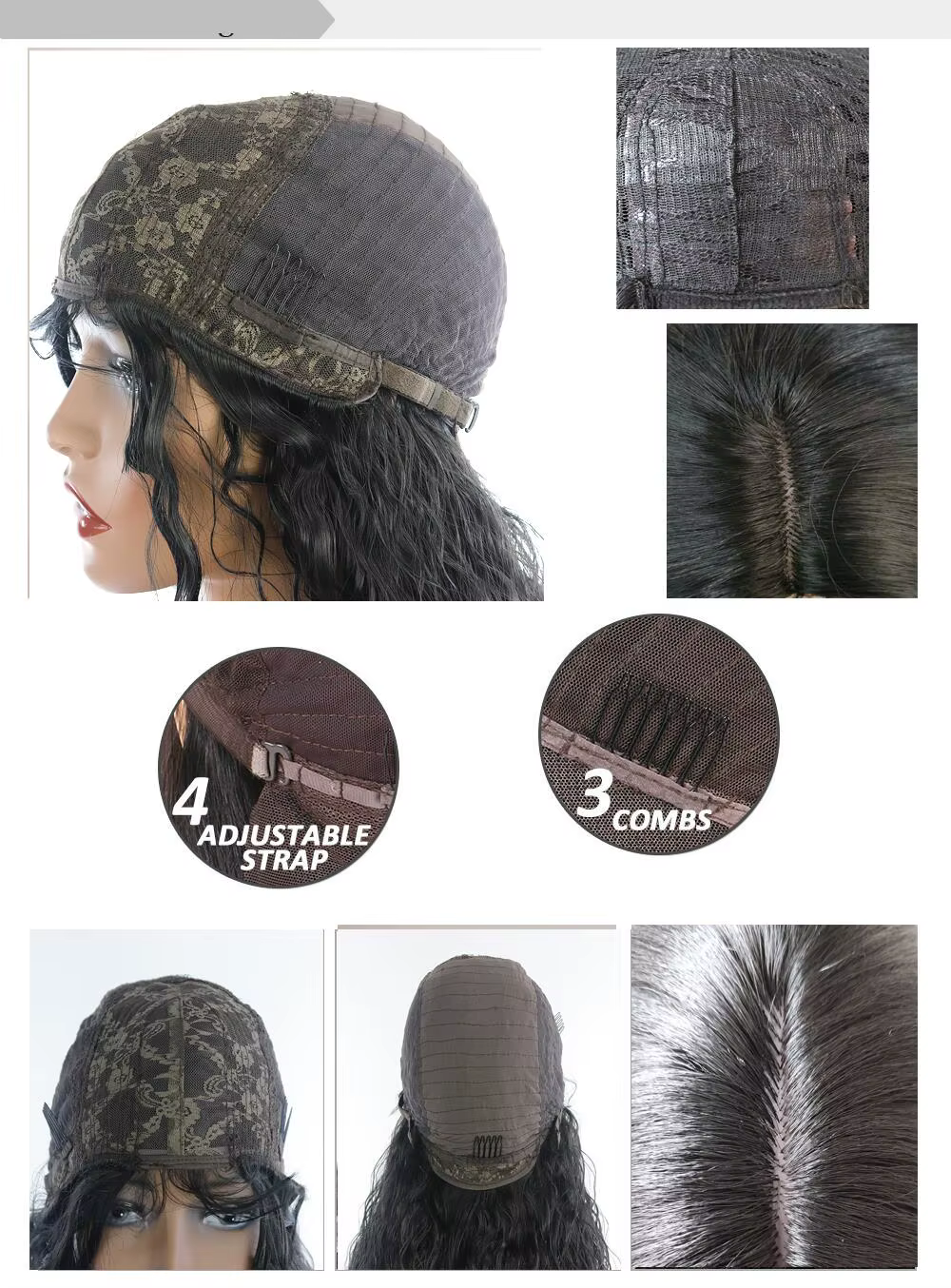 Perruque blonde miel bouclée crépue avec frange pour femme, perruque machine sans colle, cosplay haute température, noir naturel, 26 po de long, 03/3