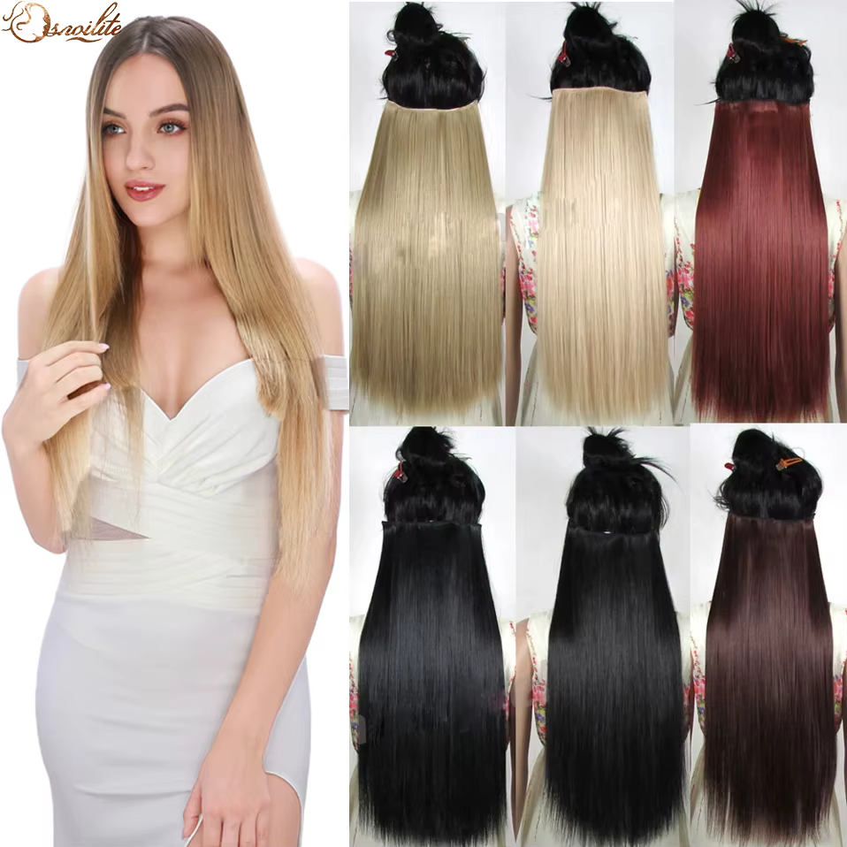 S-noilite Synthétique Clip dans les Extensions de Cheveux Noir Brun Naturel Droite 58-76 cm Long Haute Tempreture