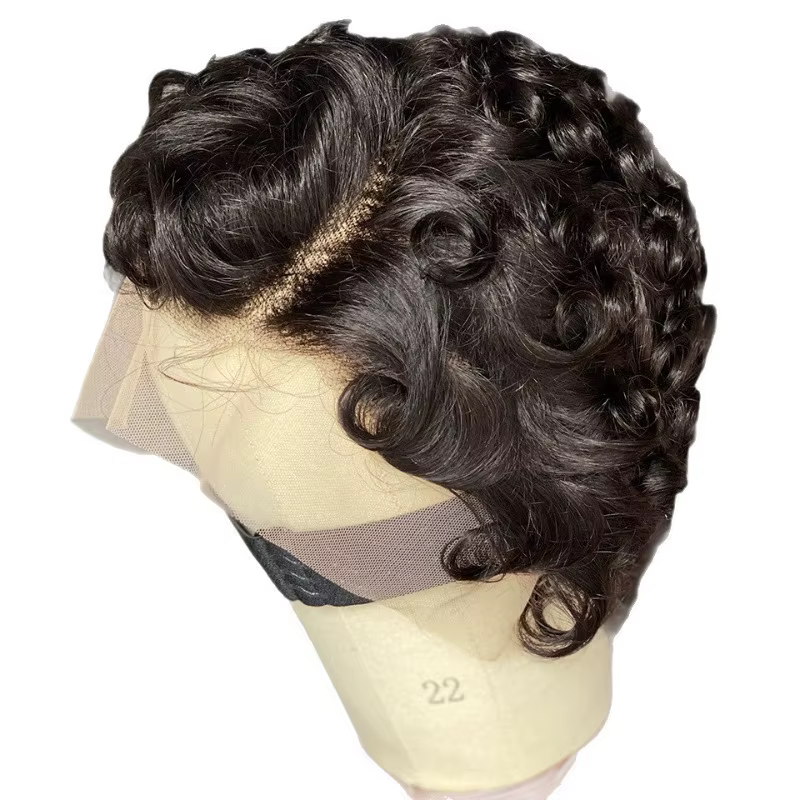 12A Pixie bouclés 13x4 dentelle frontale couleur naturelle 4 pouces perruque de cheveux humains brésilien Remy