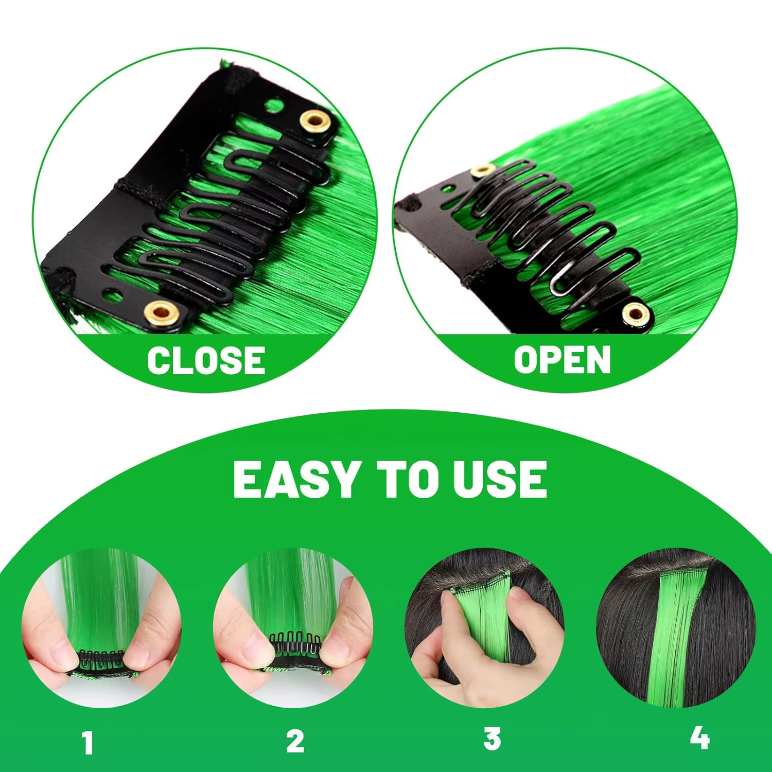 Extensions de cheveux vertes à clipser