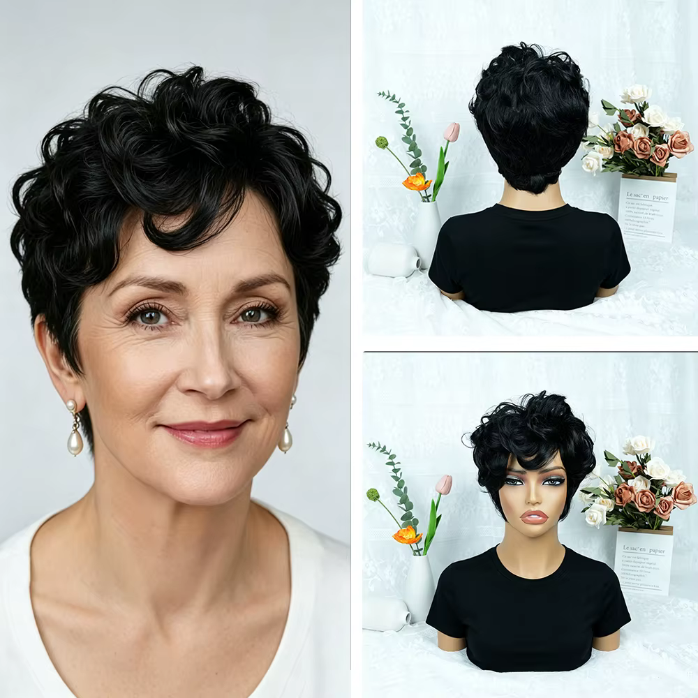 1B # Perruque de cheveux humains coupe lutin pour femmes