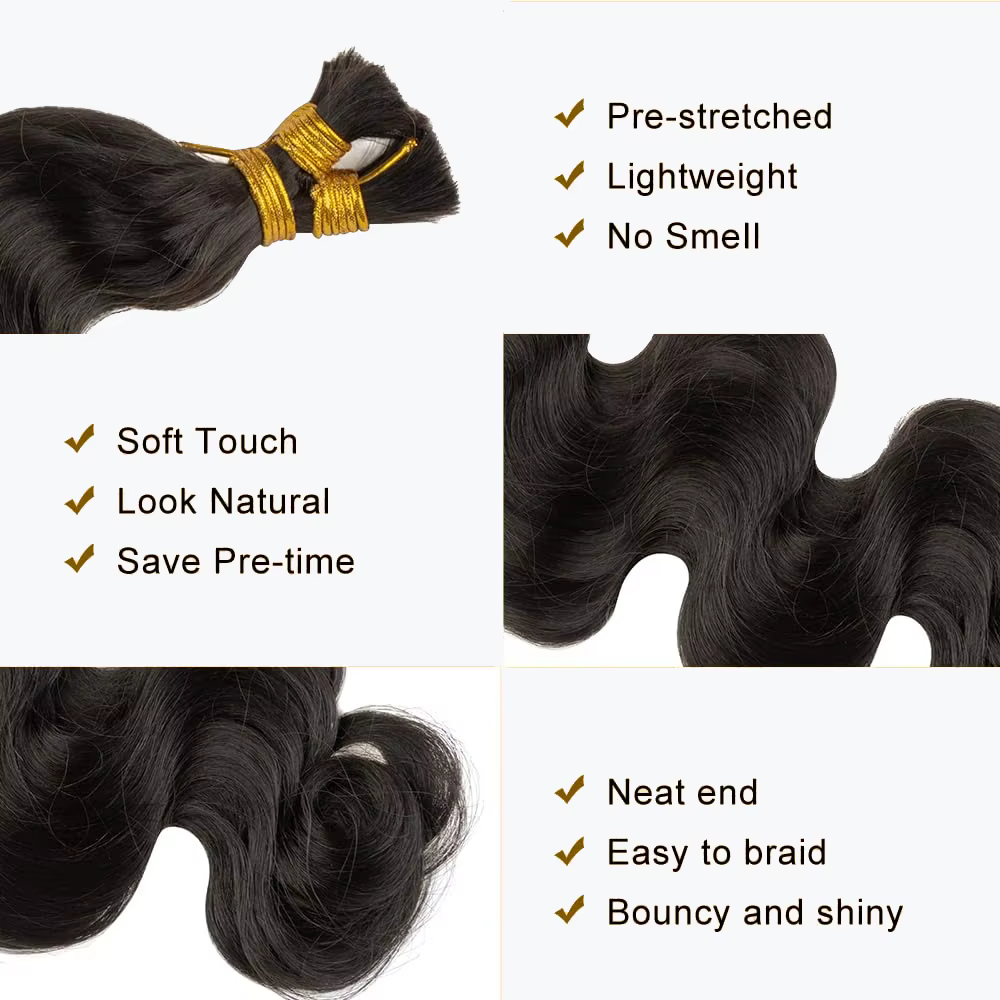 Vague de corps cheveux en vrac pour tressage 50G 100% Extensions