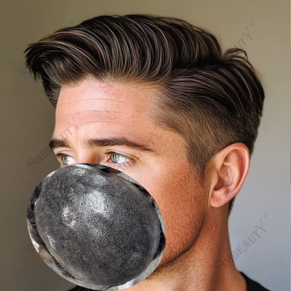 Prothèse capillaire pour homme en cheveux naturels, la moins chère, avec ligne de cheveux naturelle, micro-peau, système complet en peau fine, robuste et durable