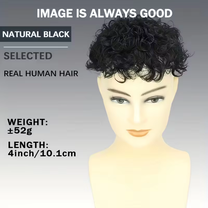 Perruque de cheveux humains noirs naturels pour hommes