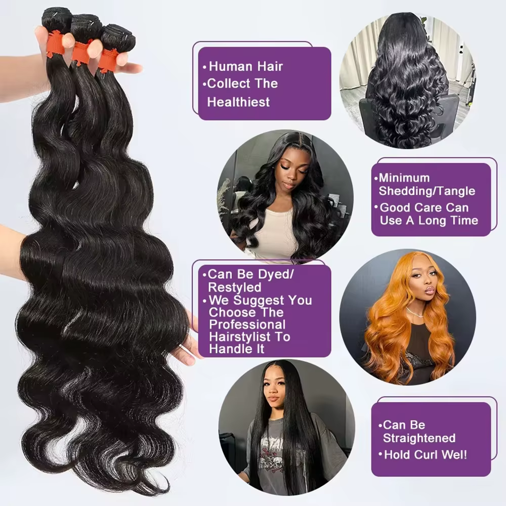 Armure brésilienne vierge 12A vague de corps lâche 30 32 pouces 1-4 paquets Remy cheveux humains naturel noir Extensions brutes respectueux de l'eau