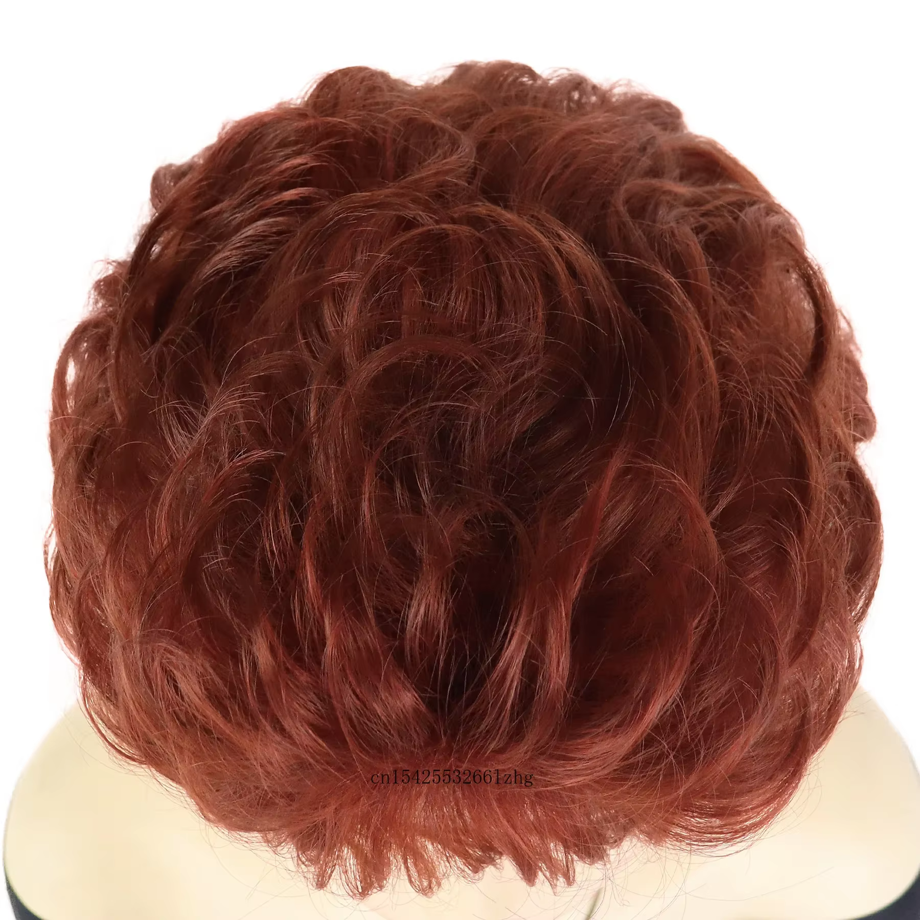 Perruques de cheveux rouges bouclés courts en fibres synthétiques perruque naturelle avec Bang femme