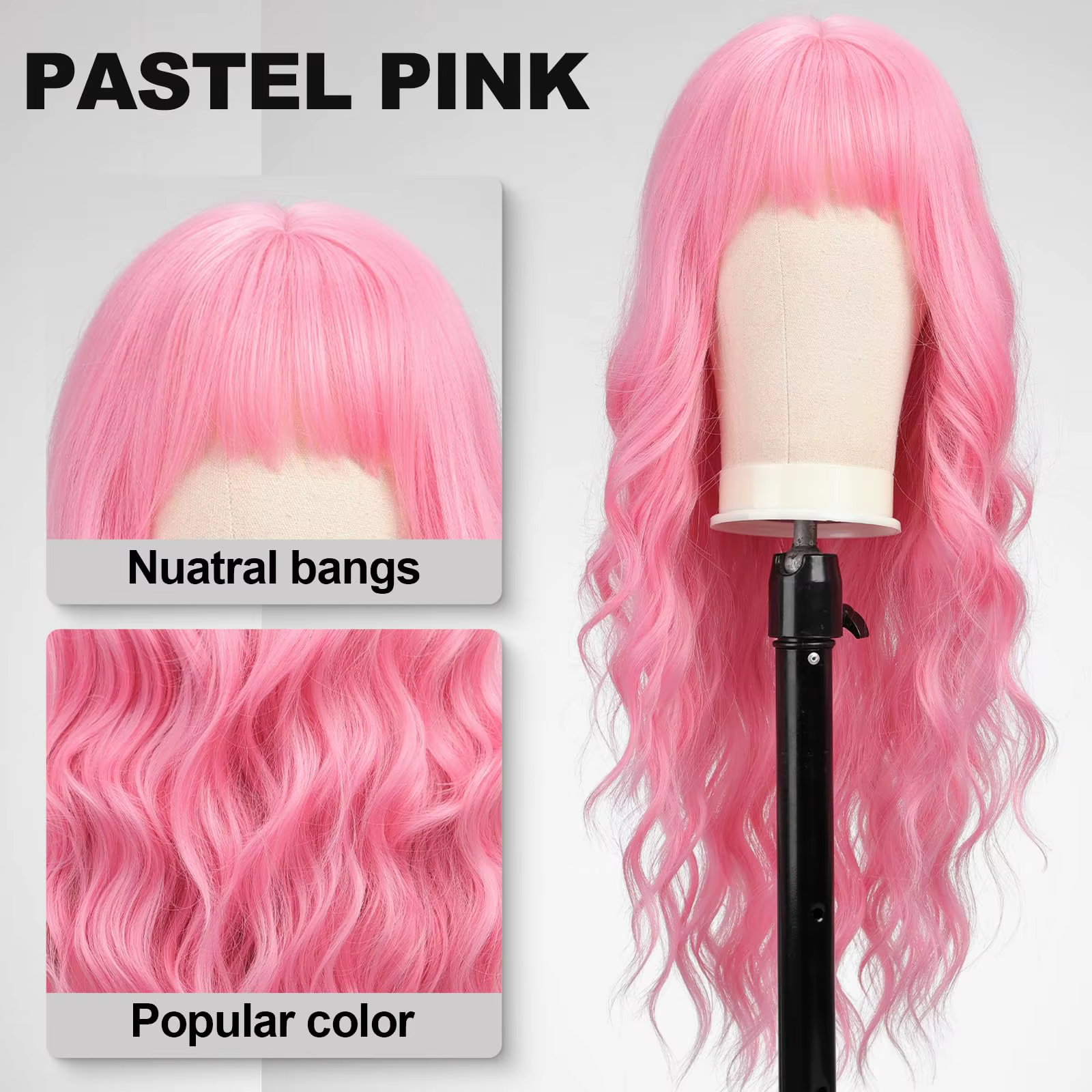 Perruque synthétique rose à grandes boucles pour Halloween