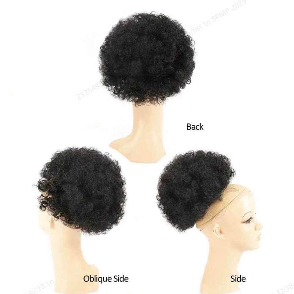 Extension de queue de cheval afro synthétique courte noire avec cordon de serrage pour femmes noires