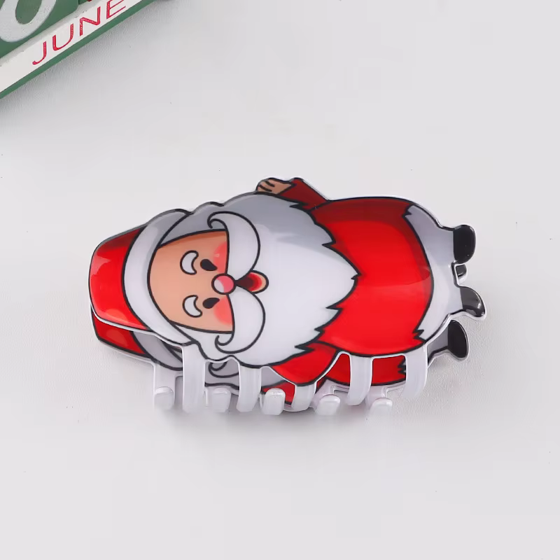 Pince à Cheveux Imprimée Père Noël et Bonhomme de Neige
