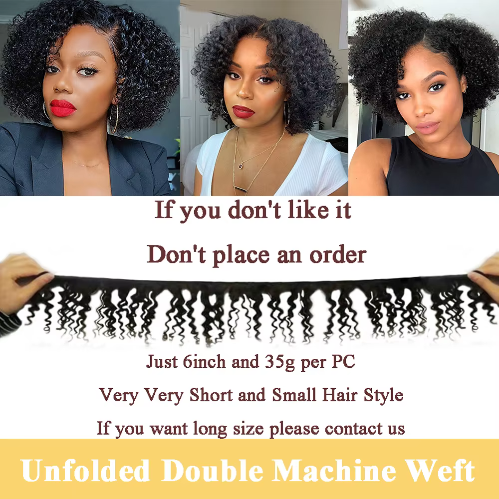 Code Calla rebondissant cheveux bouclés paquets Double tirage indien 6 pouces coupe courte Remy Extensions