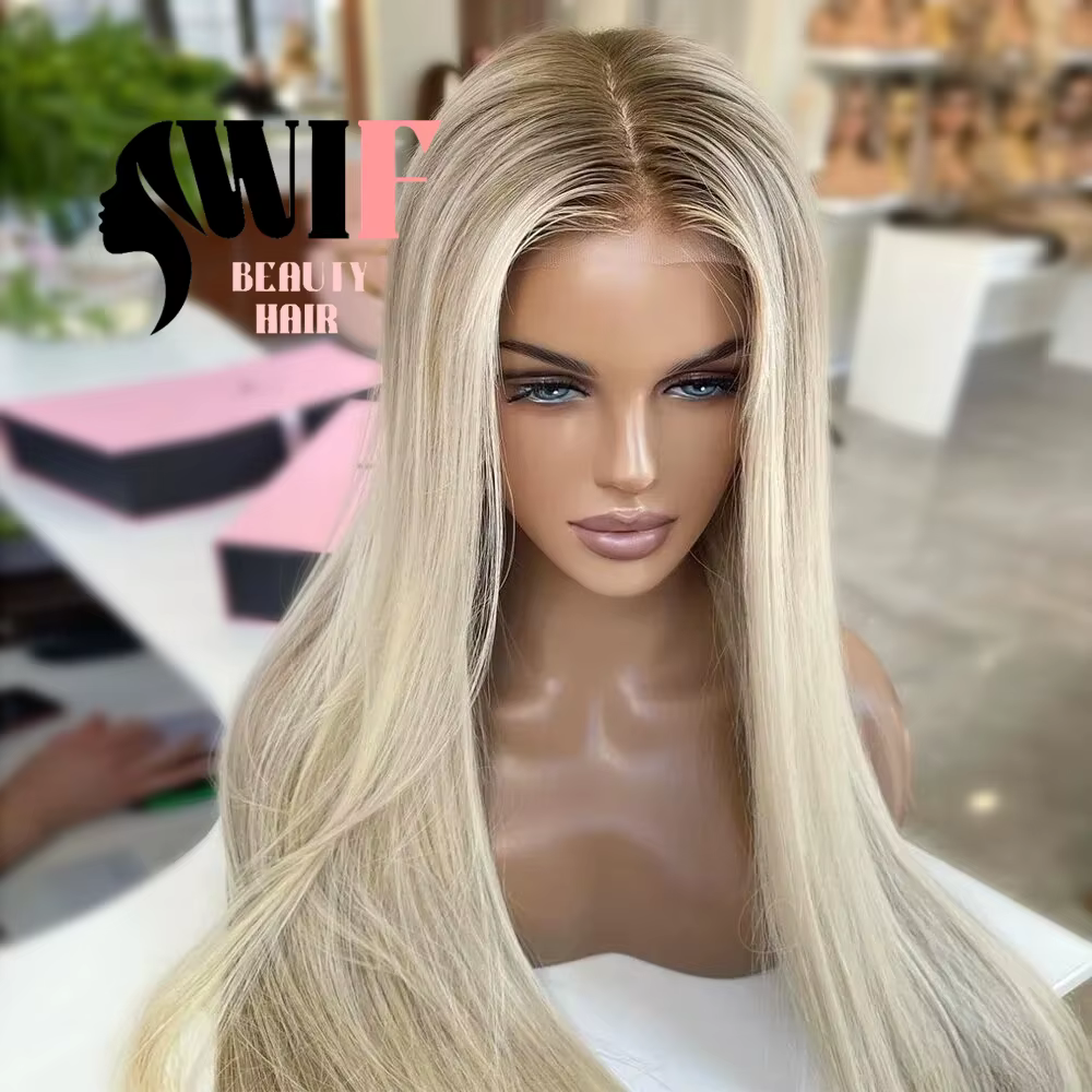 WIF corps ondulé Ombre Blonde perruque de dentelle synthétique longue ondulée naissance des cheveux naturelle racine